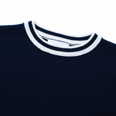 OXKNIT Men Vintage Clothing 1960s Mod Style Casual Navy Blue Knit Long Sleeve Solid Retro Tshirt