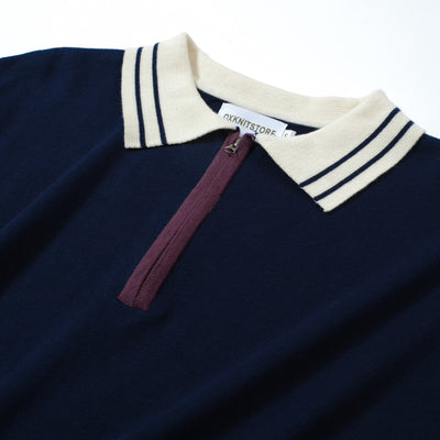 OXKNIT Men Vintage Clothing 1960s Mod Style Casual Navy Blue Polo Knitted Retro Top