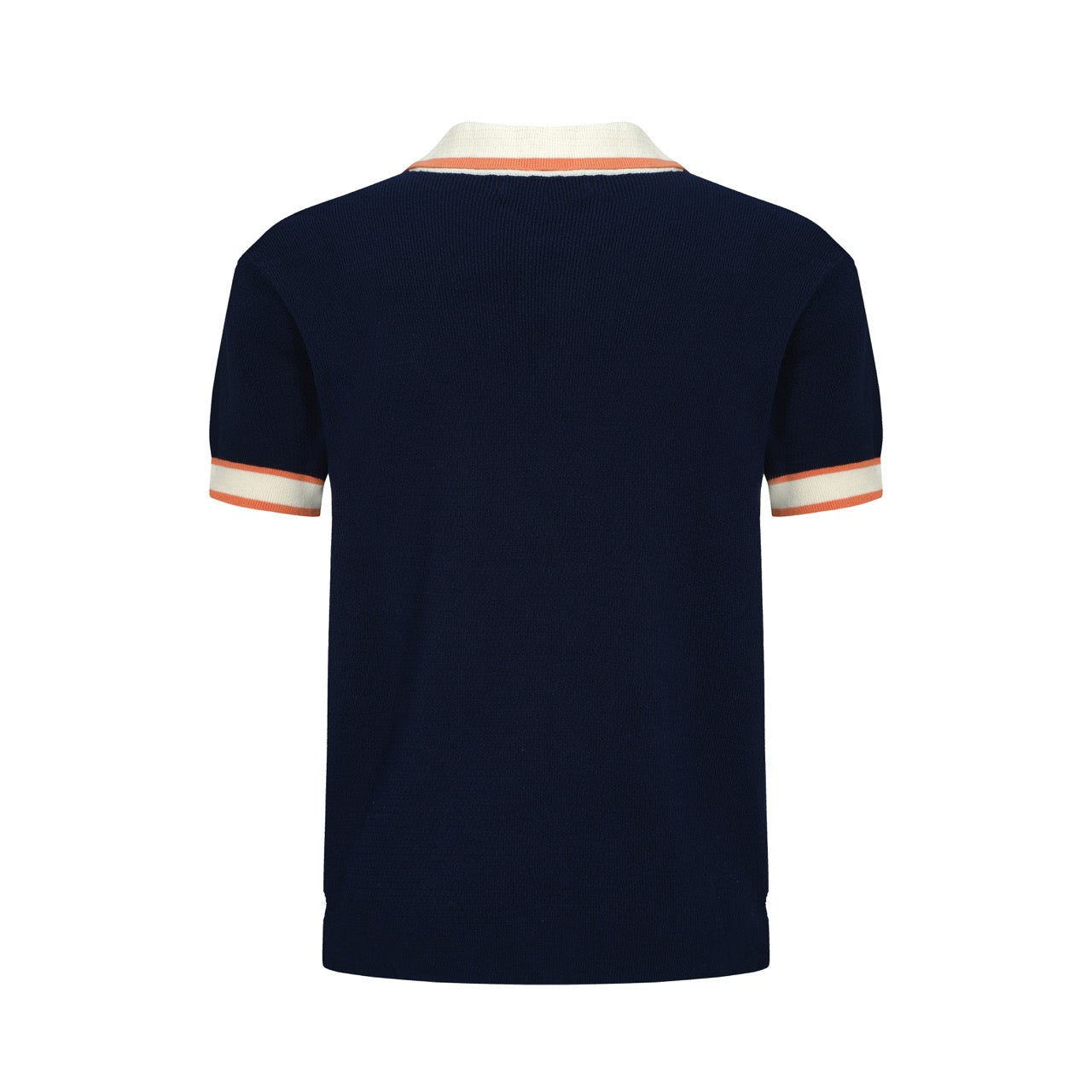 OXKNIT Men Vintage Clothing 1960s Mod Style Casual Navy Blue With Light Orange Line Knitted Retro Polo