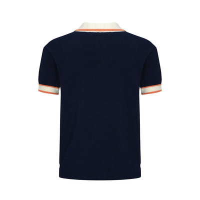 OXKNIT Men Vintage Clothing 1960s Mod Style Casual Navy Blue With Light Orange Line Knitted Retro Polo