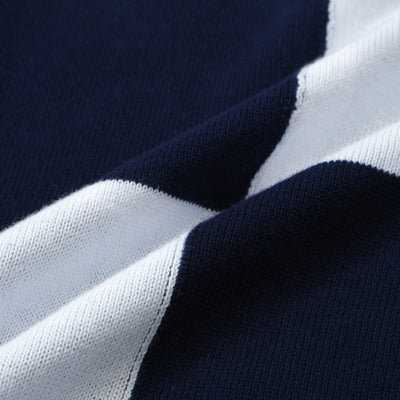 OXKNIT Men Vintage Clothing 1960s Mod Style Casual Navy Checkerboard Knitted Retro Polo Shirt