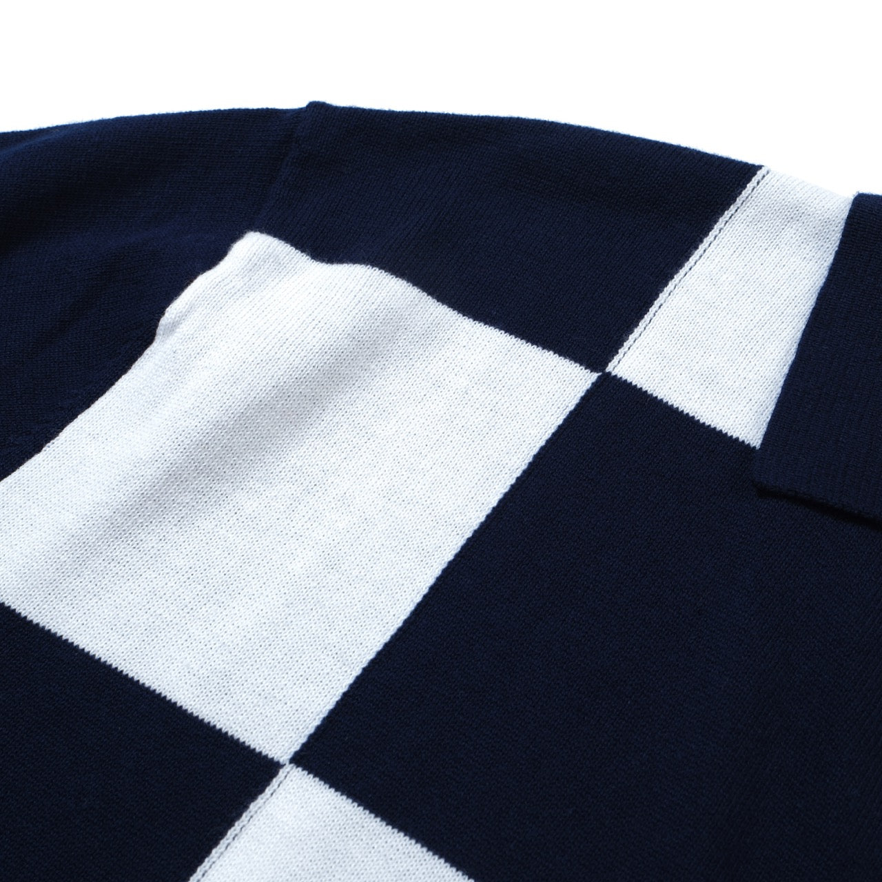 OXKNIT Men Vintage Clothing 1960s Mod Style Casual Navy Checkerboard Knitted Retro Polo Shirt