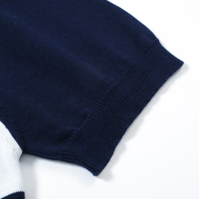 OXKNIT Men Vintage Clothing 1960s Mod Style Casual Navy Checkerboard Knitted Retro Polo Shirt