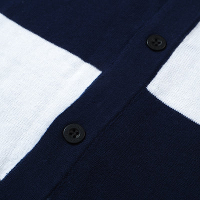 OXKNIT Men Vintage Clothing 1960s Mod Style Casual Navy Checkerboard Knitted Retro Polo Shirt