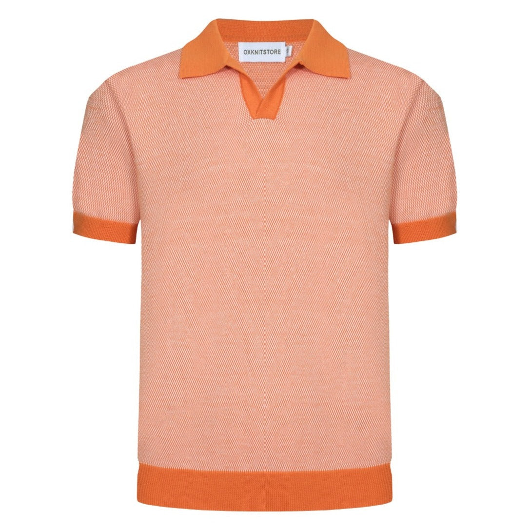 OXKNIT Men Vintage Clothing 1960s Mod Style Casual Orange Knitted Retro Polo