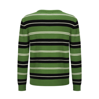 OXKNIT Men Vintage Clothing 1960s Mod Style Casual  Pinstripe Green Long Sleeve Retro Sweater