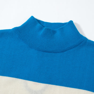 OXKNIT Men Vintage Clothing 1960s Mod Style Casual Racing Jumper Blue Knitwear High Neck Retro Tshirt