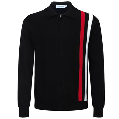 OXKNIT Men Vintage Clothing 1960s Mod Style Casual Racing Jumper Knitted Zip Retro Cardigan