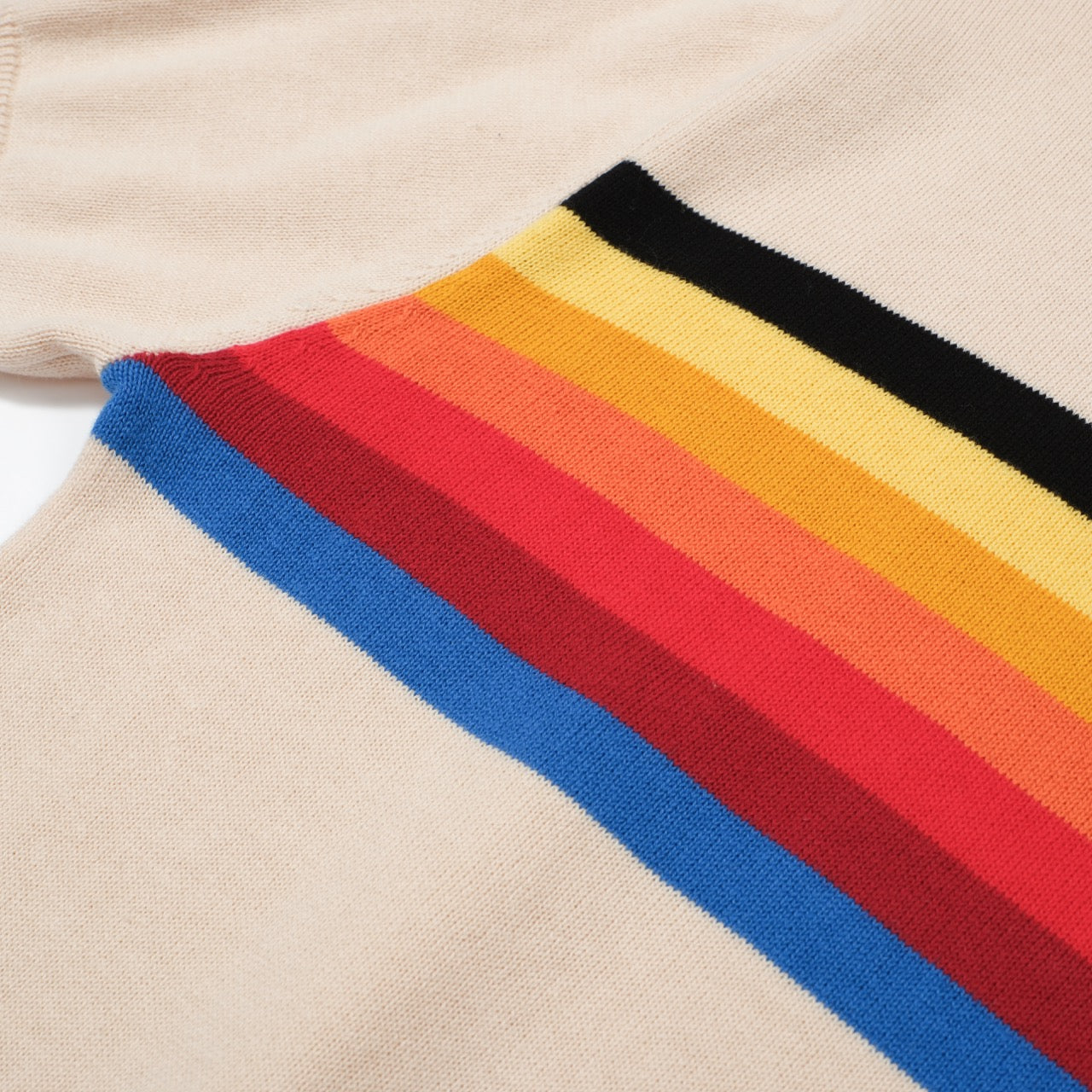 OXKNIT Men Vintage Clothing 1960s Mod Style Casual Rainbow Chest Stripe Knitted Retro Tee (Ecru)