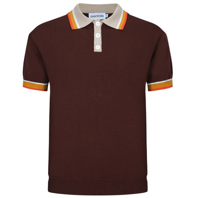 OXKNIT Men Vintage Clothing 1960s Mod Style Casual Rainbow Line Brown Knitted Retro Wear