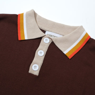 OXKNIT Men Vintage Clothing 1960s Mod Style Casual Rainbow Line Brown Knitted Retro Wear