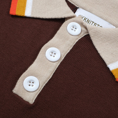 OXKNIT Men Vintage Clothing 1960s Mod Style Casual Rainbow Line Brown Knitted Retro Wear