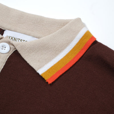 OXKNIT Men Vintage Clothing 1960s Mod Style Casual Rainbow Line Brown Knitted Retro Wear