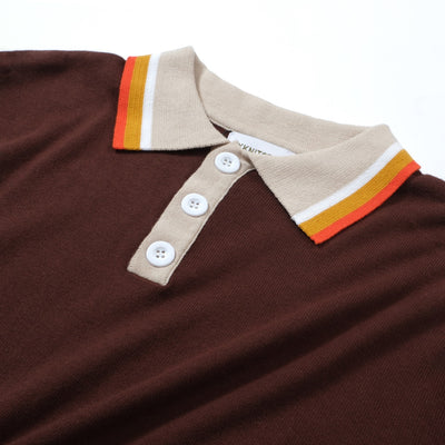 OXKNIT Men Vintage Clothing 1960s Mod Style Casual Rainbow Line Brown Knitted Retro Wear