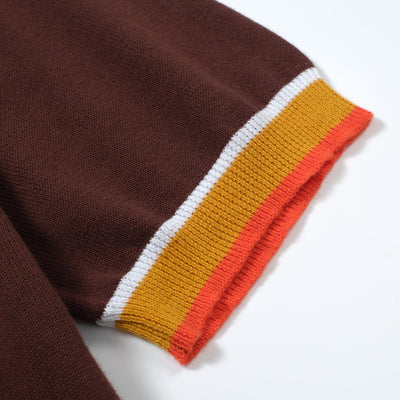OXKNIT Men Vintage Clothing 1960s Mod Style Casual Rainbow Line Brown Knitted Retro Wear