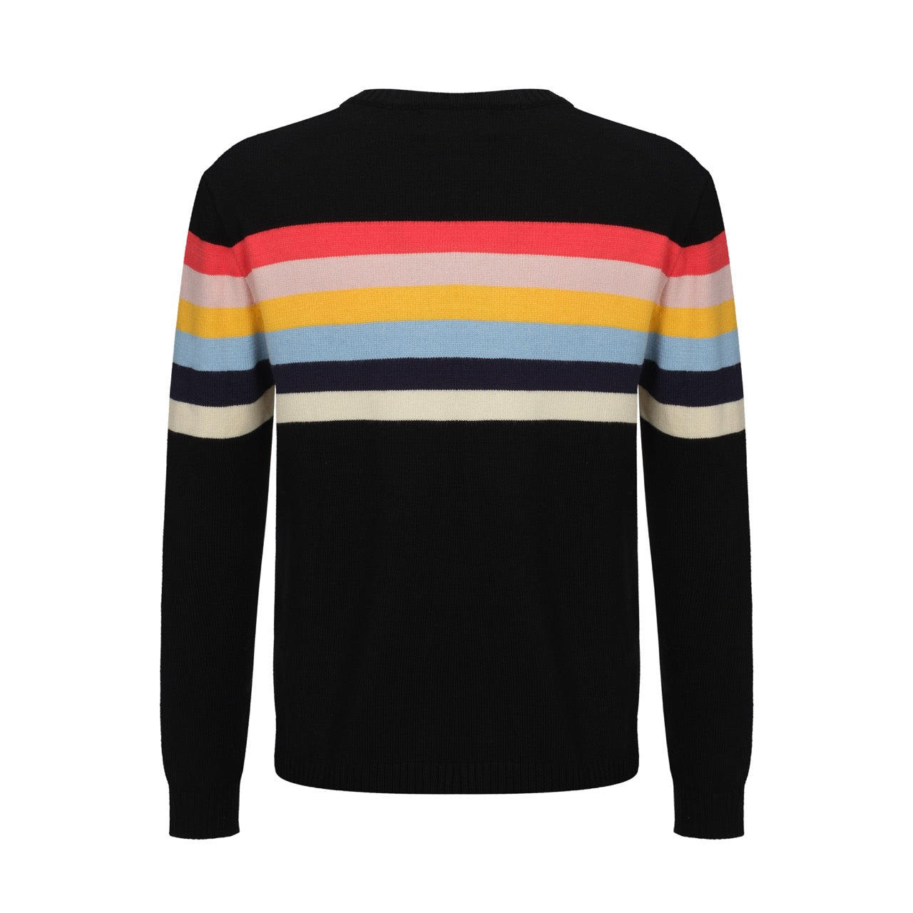 OXKNIT Men Vintage Clothing 1960s Mod Style Casual Rainbow Striped Chest Print Black Retro Sweater