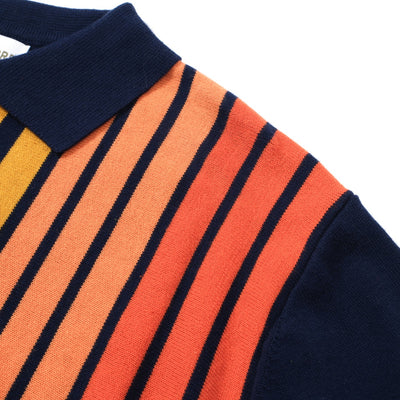 OXKNIT Men Vintage Clothing 1960s Mod Style Casual Rainbow Vertical stripes Black Polo Knitted Retro Wear