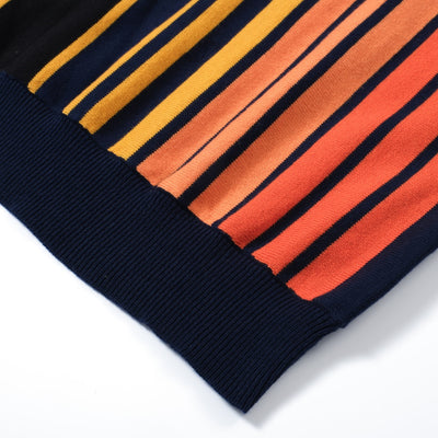 OXKNIT Men Vintage Clothing 1960s Mod Style Casual Rainbow Vertical stripes Black Polo Knitted Retro Wear