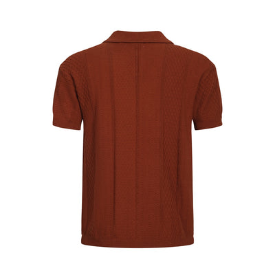 OXKNIT Men Vintage Clothing 1960s Mod Style Casual Red Brown Knit Retro Polo