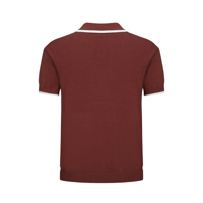 OXKNIT Men Vintage Clothing 1960s Mod Style Casual Red Brown Knitted Retro Polo Single Pocket