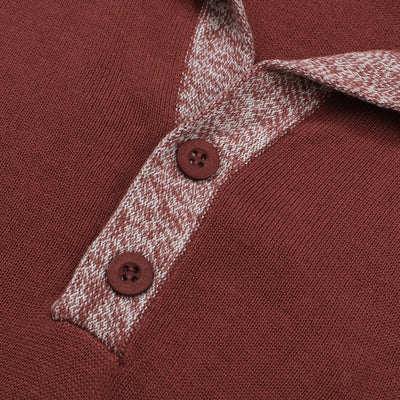 OXKNIT Men Vintage Clothing 1960s Mod Style Casual Red Brown Knitted Retro Polo Single Pocket