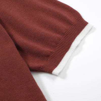 OXKNIT Men Vintage Clothing 1960s Mod Style Casual Red Brown Knitted Retro Polo Single Pocket