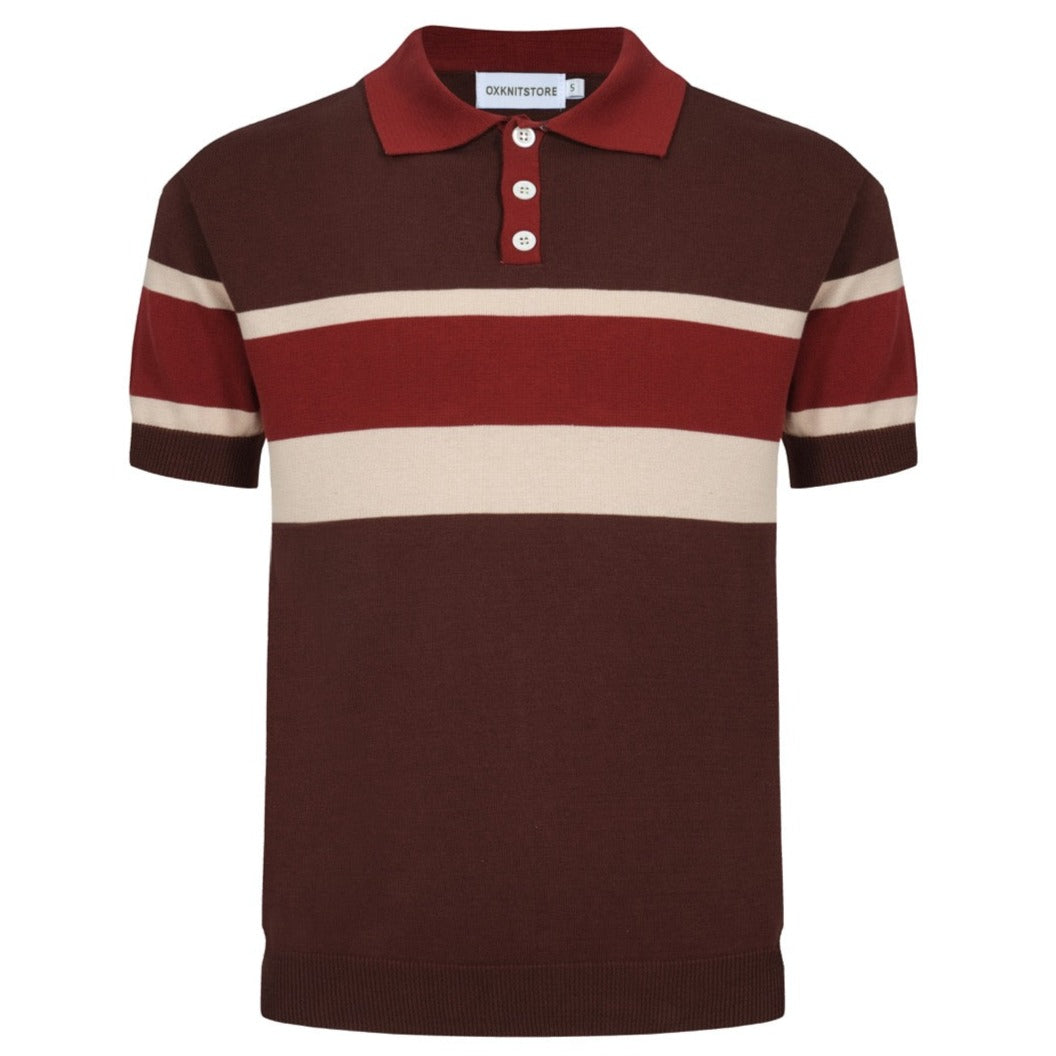 OXKNIT Men Vintage Clothing 1960s Mod Style Casual Red Brown Line Knitted Retro Wear