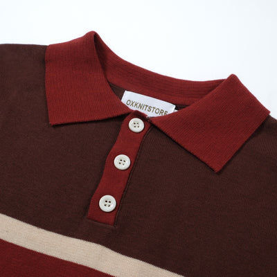 OXKNIT Men Vintage Clothing 1960s Mod Style Casual Red Brown Line Knitted Retro Wear