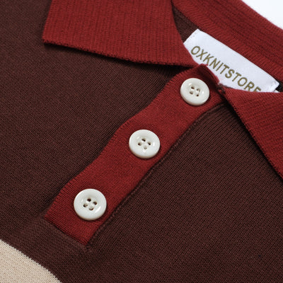 OXKNIT Men Vintage Clothing 1960s Mod Style Casual Red Brown Line Knitted Retro Wear