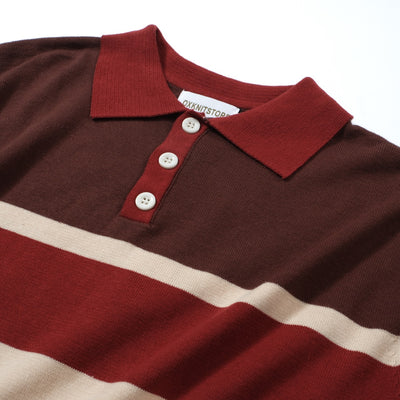 OXKNIT Men Vintage Clothing 1960s Mod Style Casual Red Brown Line Knitted Retro Wear
