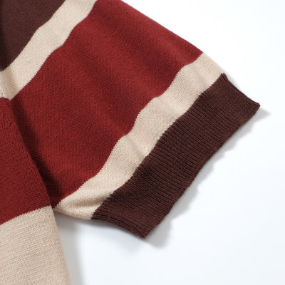 OXKNIT Men Vintage Clothing 1960s Mod Style Casual Red Brown Line Knitted Retro Wear