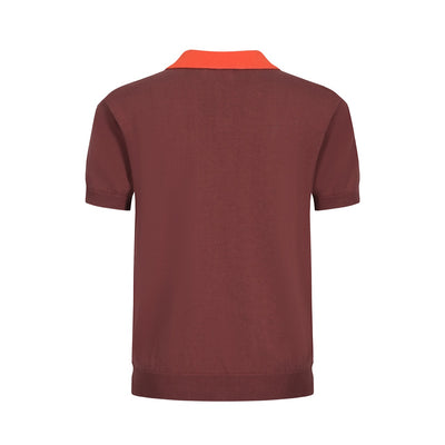 OXKNIT Men Vintage Clothing 1960s Mod Style Casual Red Knitted Dark Brown Knit Retro Polo