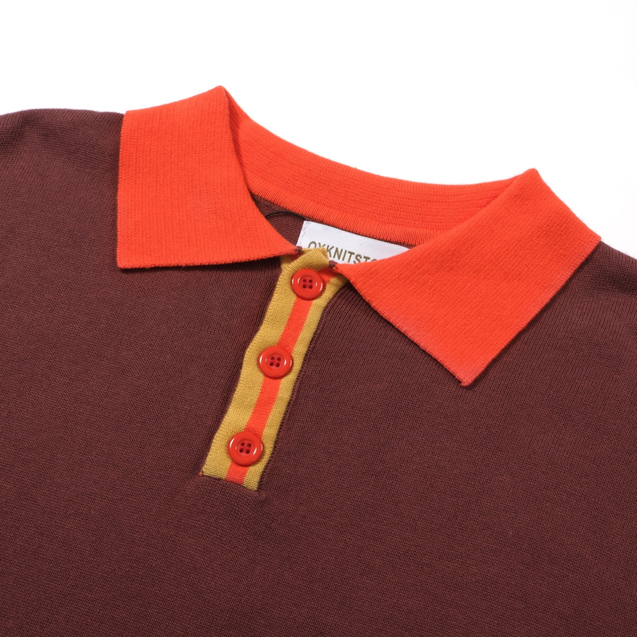 OXKNIT Men Vintage Clothing 1960s Mod Style Casual Red Knitted Dark Brown Knit Retro Polo