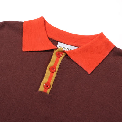 OXKNIT Men Vintage Clothing 1960s Mod Style Casual Red Knitted Dark Brown Knit Retro Polo