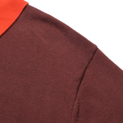OXKNIT Men Vintage Clothing 1960s Mod Style Casual Red Knitted Dark Brown Knit Retro Polo
