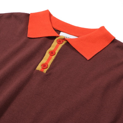 OXKNIT Men Vintage Clothing 1960s Mod Style Casual Red Knitted Dark Brown Knit Retro Polo