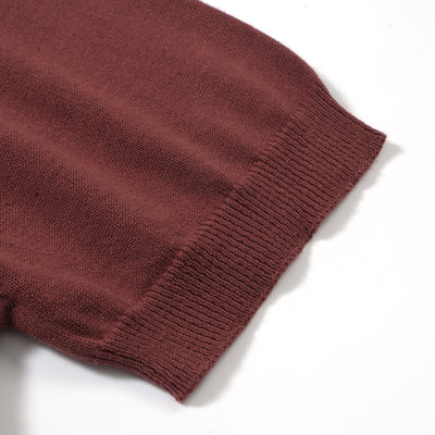 OXKNIT Men Vintage Clothing 1960s Mod Style Casual Red Knitted Dark Brown Knit Retro Polo