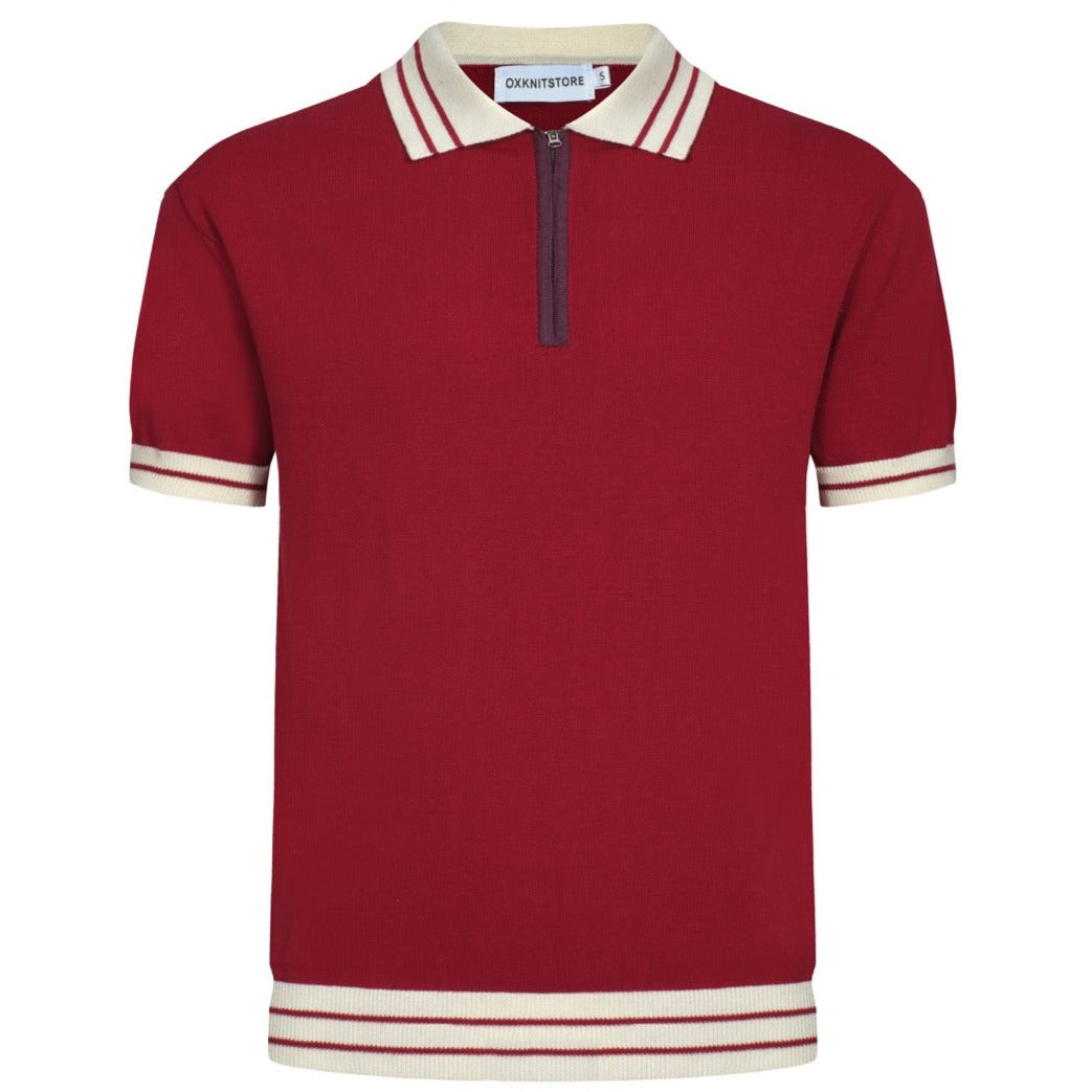 OXKNIT Men Vintage Clothing 1960s Mod Style Casual Red Knitted Knit Retro Polo