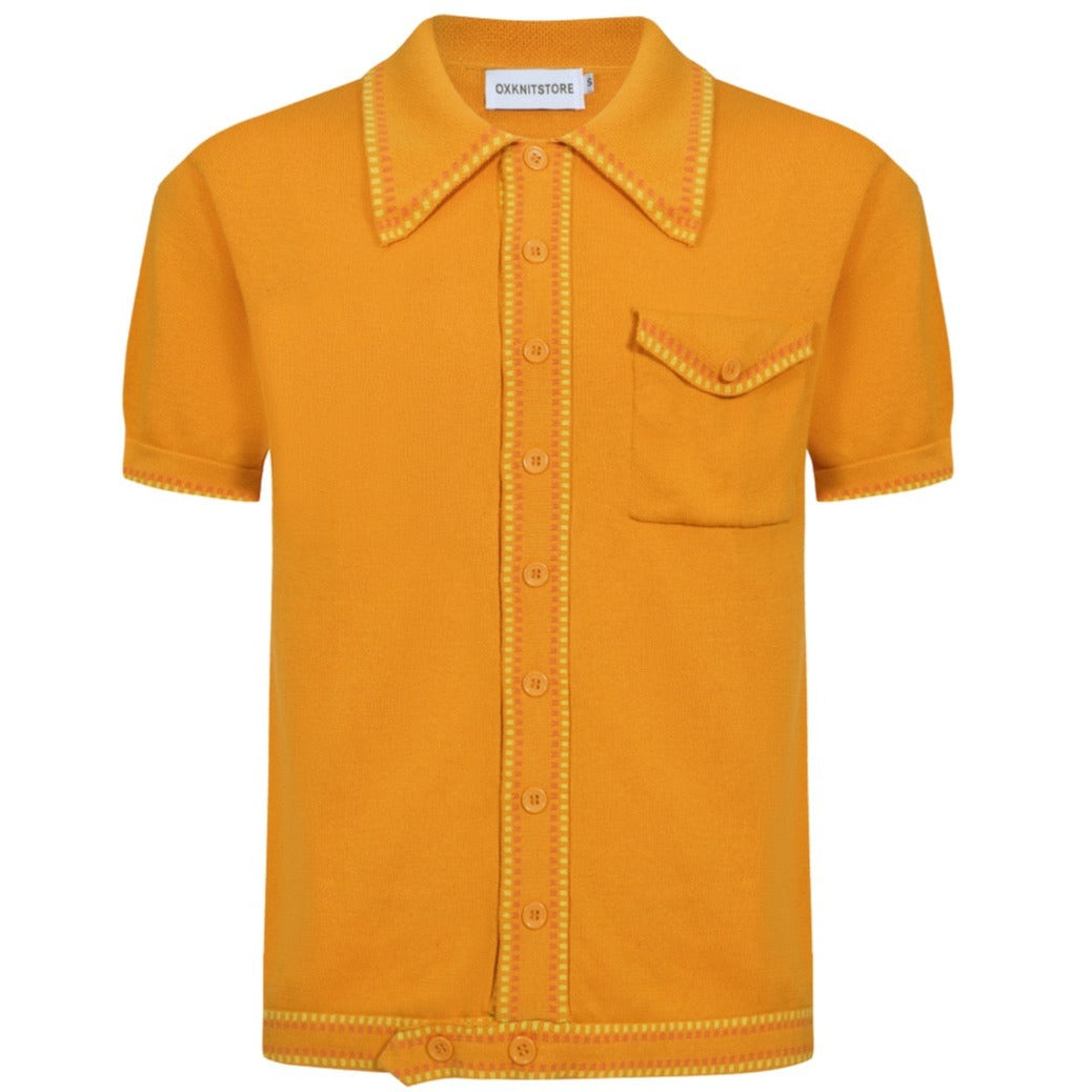 OXKNIT Men Vintage Clothing 1960s Mod Style Casual Red Orange Retro Polo