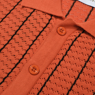 OXKNIT Men Vintage Clothing 1960s Mod Style Casual Resort Shirt Orange Knitted With Pocket Retro Polo