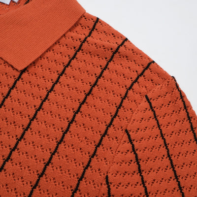 OXKNIT Men Vintage Clothing 1960s Mod Style Casual Resort Shirt Orange Knitted With Pocket Retro Polo