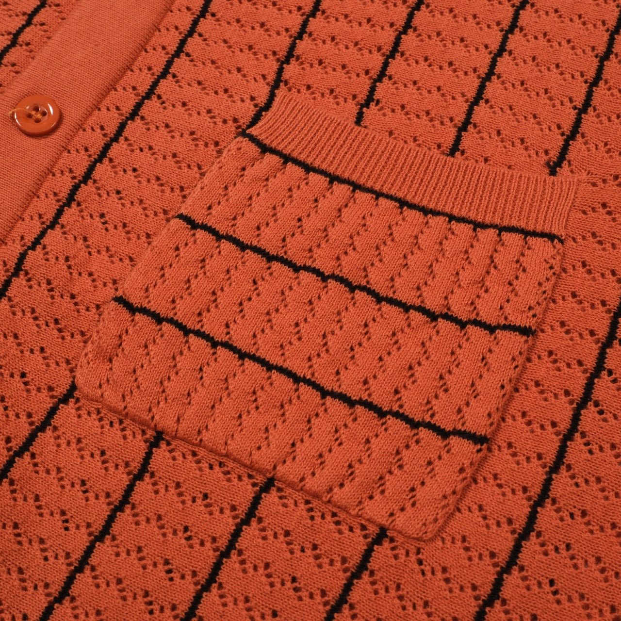 OXKNIT Men Vintage Clothing 1960s Mod Style Casual Resort Shirt Orange Knitted With Pocket Retro Polo