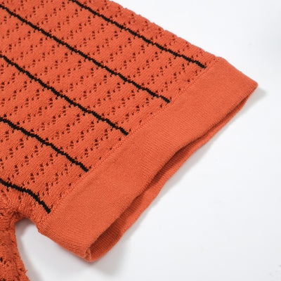 OXKNIT Men Vintage Clothing 1960s Mod Style Casual Resort Shirt Orange Knitted With Pocket Retro Polo