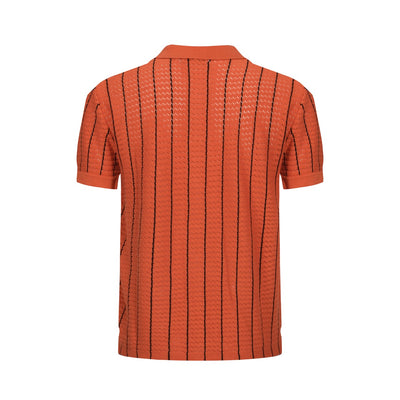 OXKNIT Men Vintage Clothing 1960s Mod Style Casual Resort Shirt Orange Knitted With Pocket Retro Polo