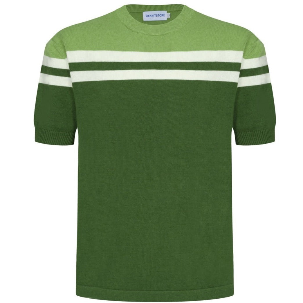 OXKNIT Men Vintage Clothing 1960s Mod Style Casual Short Sleeve Green Knitwear Retro Tshirt