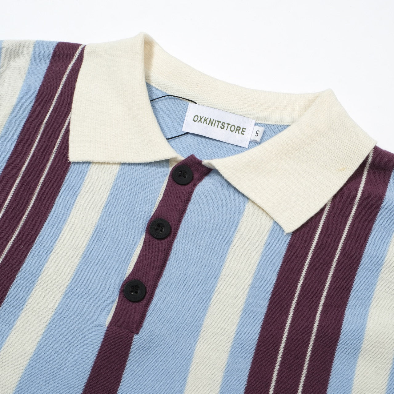 OXKNIT Men Vintage Clothing 1960s Mod Style Casual Stripe Blue Knitted Retro Polo Shirt