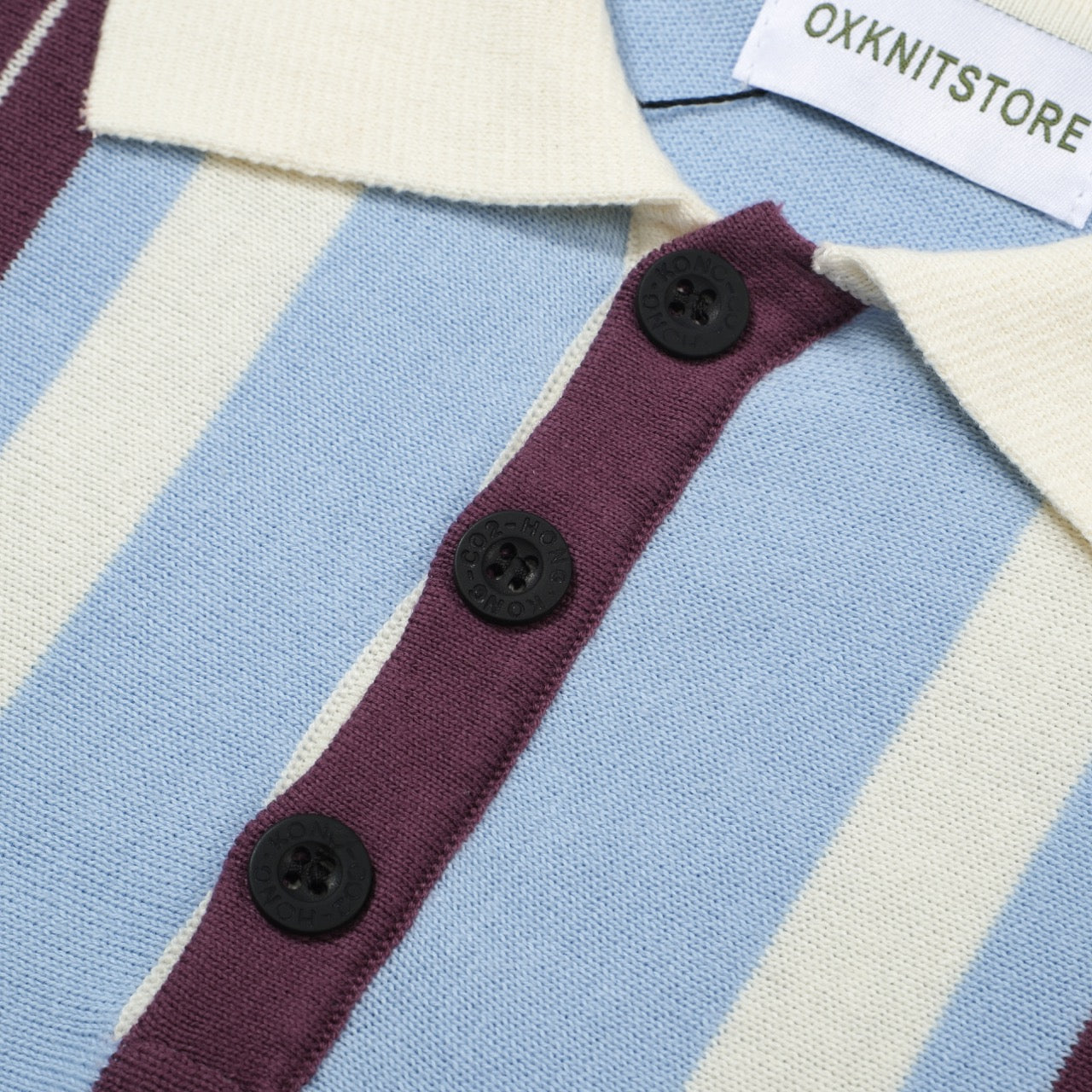 OXKNIT Men Vintage Clothing 1960s Mod Style Casual Stripe Blue Knitted Retro Polo Shirt