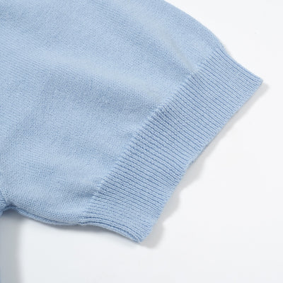 OXKNIT Men Vintage Clothing 1960s Mod Style Casual Stripe Blue Knitted Retro Polo Shirt