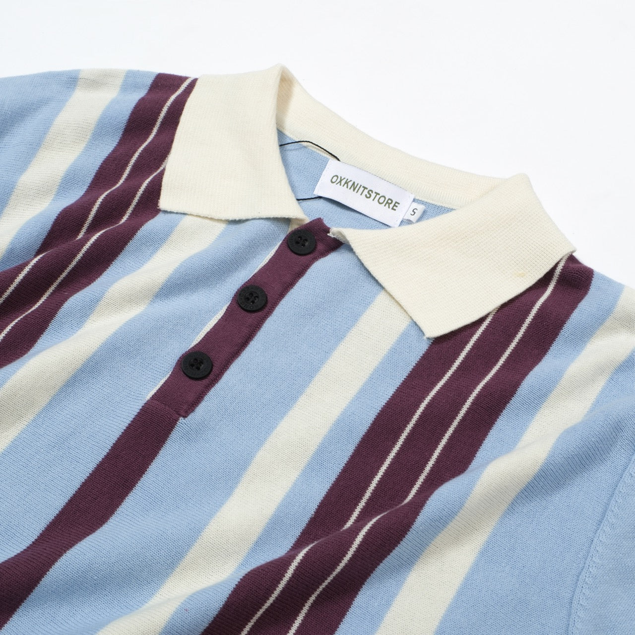 OXKNIT Men Vintage Clothing 1960s Mod Style Casual Stripe Blue Knitted Retro Polo Shirt