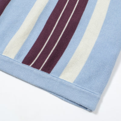 OXKNIT Men Vintage Clothing 1960s Mod Style Casual Stripe Blue Knitted Retro Polo Shirt